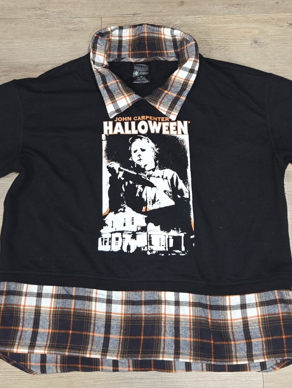 Jhon Carpenter Halloween Graphic Layered Plaid Blouse - Black & Orange